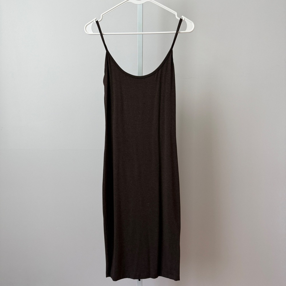 REVIR Cotton Clean Office Siren Minimalist Bodycon Midi Cami Dress XS Brown